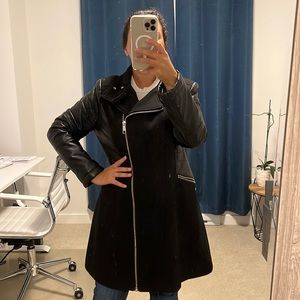 Guess wool faux leather coat zipper black